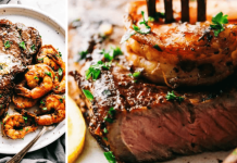 Skillet Garlic Butter Steak and Shrimp