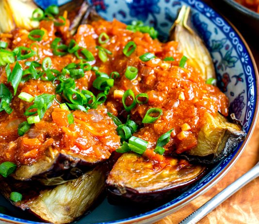 Tomato Miso Roasted Eggplant (Vegan, Low-Carb, Gluten-Free)