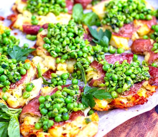 Crispy Smashed Potatoes & Salsa Verde Peas