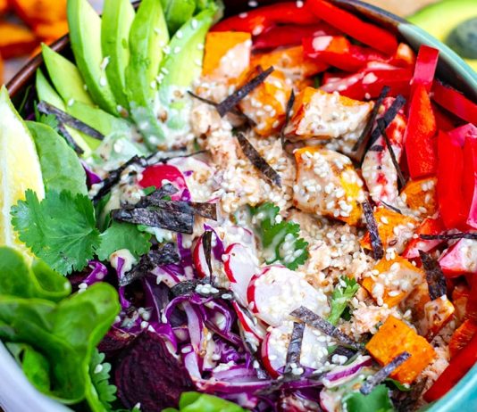 Rainbow Salad Power Bowl With Salmon & Sesame Dressing