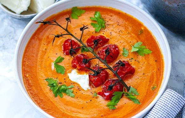 Roasted Cherry Tomato Soup With Creamy Mascarpone